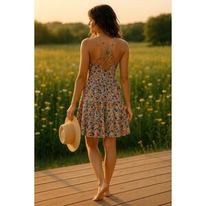 Angie Womens Dress Small Multicolor Floral Boho Strappy Back Tiered Maxi